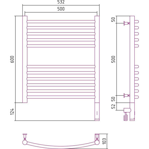 Полотенцесушитель электрический Сунержа Богема 3.0 П11 600x500 мм (выгнутая перемычка) 05-5803-6050 R, состаренная бронза фото 5