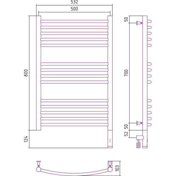Полотенцесушитель электрический Сунержа Богема 3.0 П14 800x500 мм (выгнутая перемычка) 05-5803-8050 R, состаренная бронза фото 5