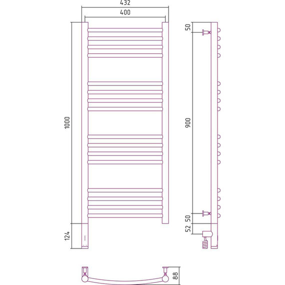Полотенцесушитель электрический Сунержа Богема 3.0 П16 1000x400 мм (выгнутая перемычка) 071-5802-1040 L, сатин фото 5