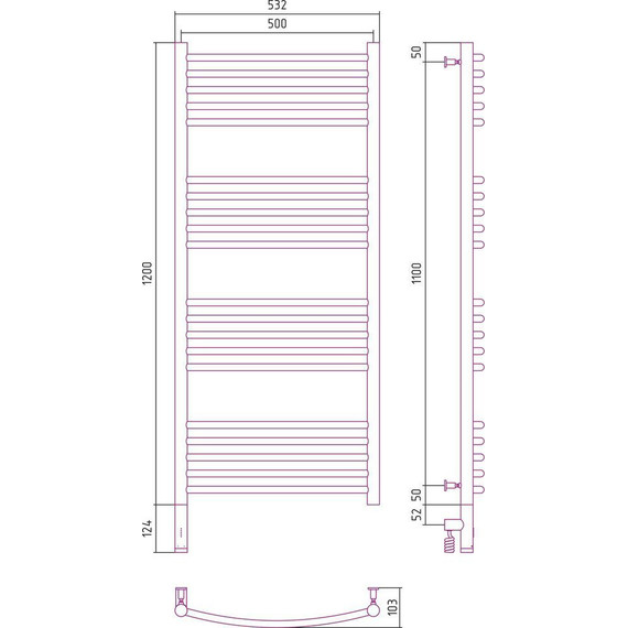 Полотенцесушитель электрический Сунержа Богема 3.0 П20 1200x500 мм (выгнутая перемычка) 071-5802-1250 L, сатин фото 5