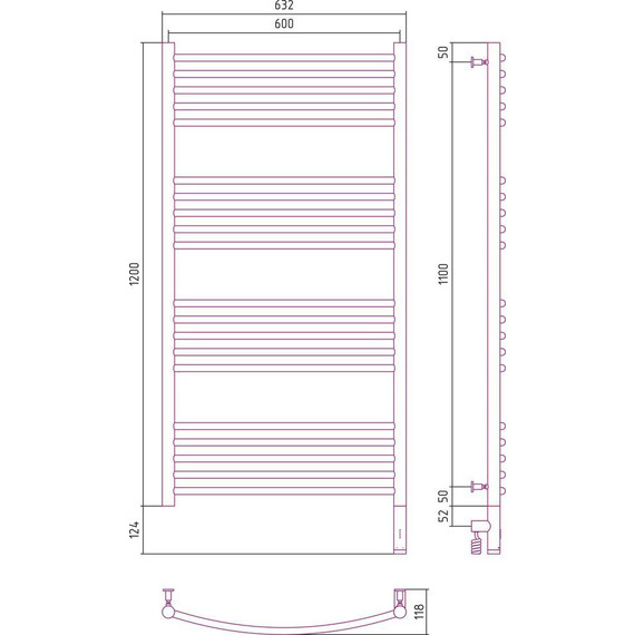 Полотенцесушитель электрический Сунержа Богема 3.0 П20 1200x600 мм (выгнутая перемычка) 071-5803-1260 R, сатин фото 5