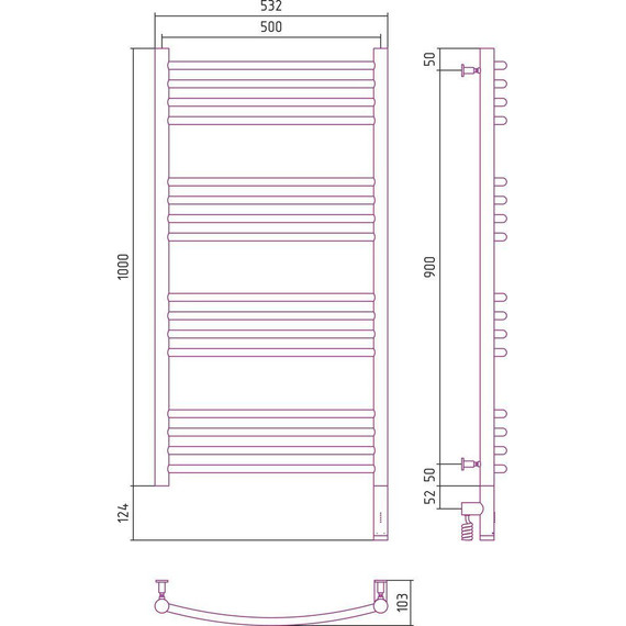 Полотенцесушитель электрический Сунержа Богема 3.0 П16 1000x500 мм (выгнутая перемычка) 31-5803-1050 R, чёрный матовый фото 5