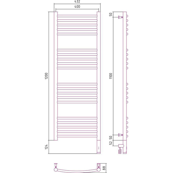 Полотенцесушитель электрический Сунержа Богема 3.0 П20 1200x400 мм (выгнутая перемычка) 31-5803-1240 R, чёрный матовый фото 5