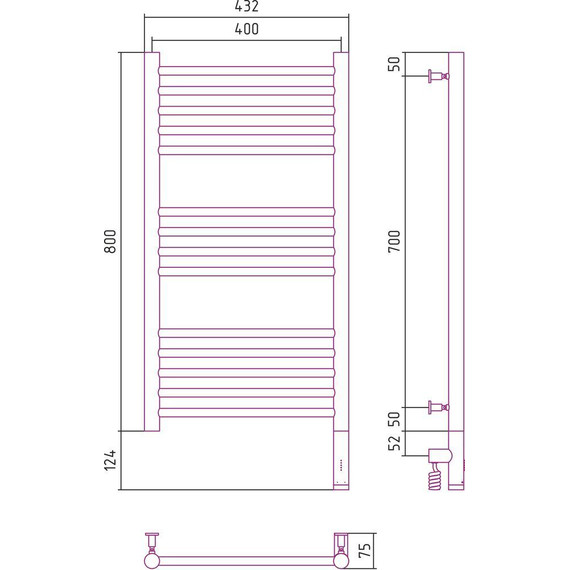 Полотенцесушитель электрический Сунержа Богема 3.0 П14 800x400 мм (прямая перемычка) 05-5805-8040 R, состаренная бронза фото 5