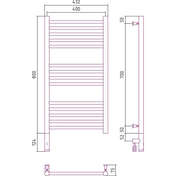 Полотенцесушитель электрический Сунержа Богема 3.0 П14 800x400 мм (прямая перемычка) 071-5804-8040 L, сатин фото 5