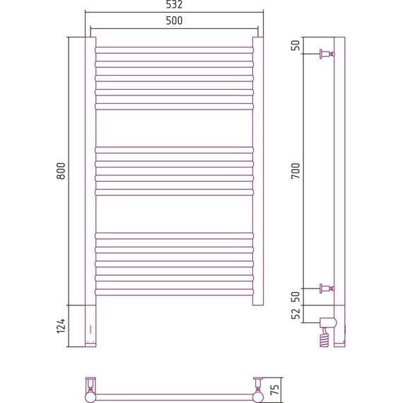 Полотенцесушитель электрический Сунержа Богема 3.0 П14 800x500 мм (прямая перемычка) 071-5804-8050 L, сатин фото 5