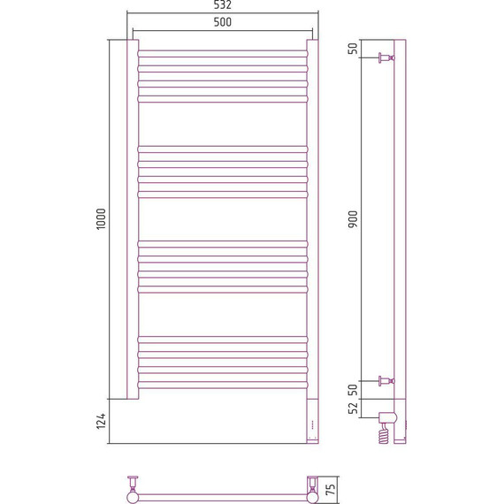 Полотенцесушитель электрический Сунержа Богема 3.0 П16 1000x500 мм (прямая перемычка) 071-5805-1050 R, сатин фото 5