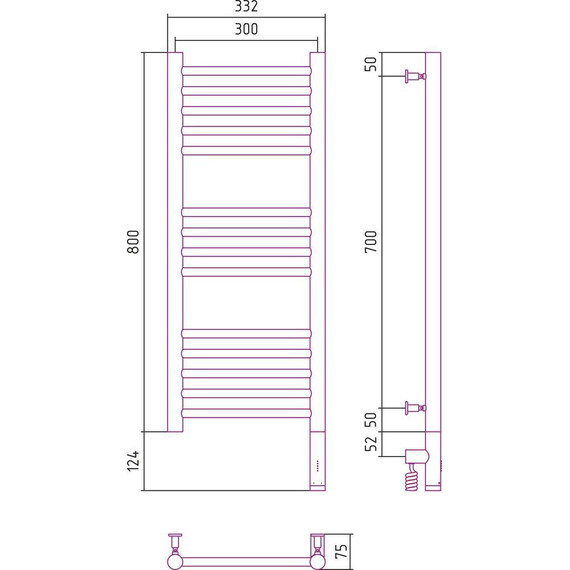 Полотенцесушитель электрический Сунержа Богема 3.0 П14 800x300 мм (прямая перемычка) 071-5805-8030 R, сатин фото 5
