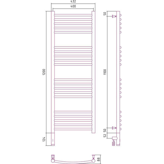 Полотенцесушитель электрический Сунержа Богема 3.0 П20 1200x400 мм (выгнутая перемычка) 30-5802-1240 L, белый матовый фото 5