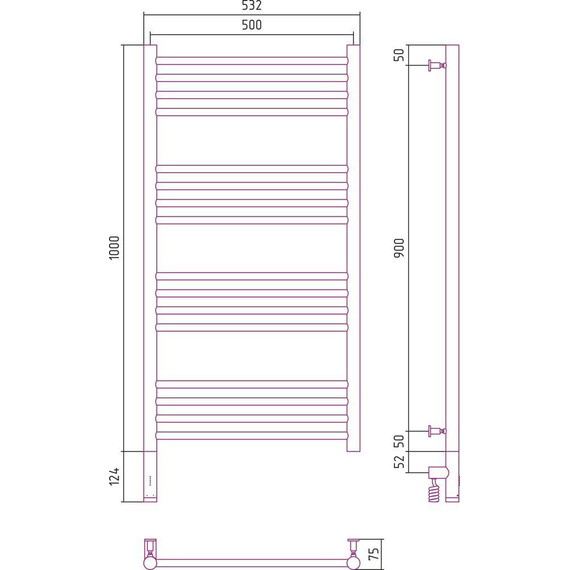 Полотенцесушитель электрический Сунержа Богема 3.0 П16 1000x500 мм (прямая перемычка) 30-5804-1050 L, белый матовый фото 5