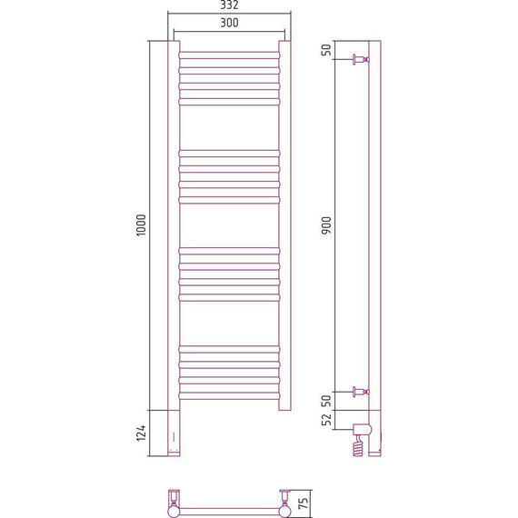 Полотенцесушитель электрический Сунержа Богема 3.0 П16 1000x300 мм (прямая перемычка) 00-5804-1030 L фото 5