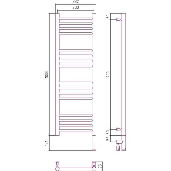 Полотенцесушитель электрический Сунержа Богема 3.0 П16 1000x300 мм (прямая перемычка) 020-5805-1030 R, шампань фото 5