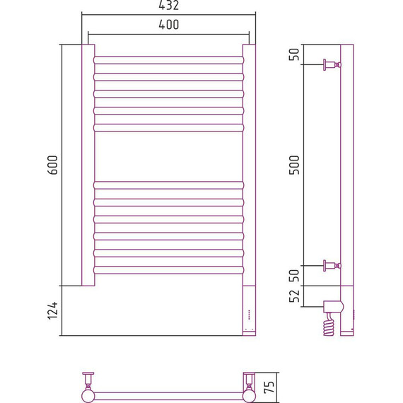 Полотенцесушитель электрический Сунержа Богема 3.0 П11 600x400 мм (прямая перемычка) 03-5805-6040 R, золото фото 5
