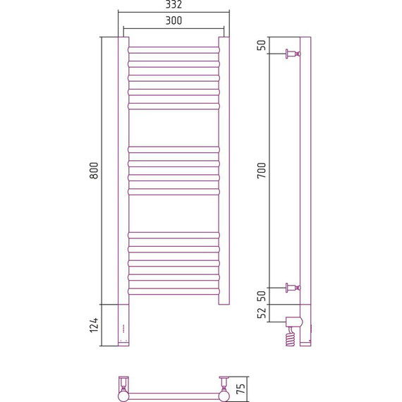 Полотенцесушитель электрический Сунержа Богема 3.0 П20 800x300 мм (прямая перемычка) 05-5804-8030 L, состаренная бронза фото 5