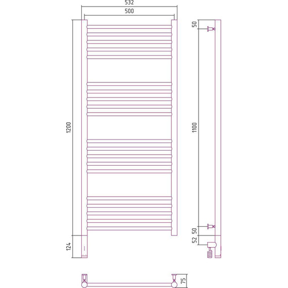 Полотенцесушитель электрический Сунержа Богема 3.0 П20 1200x500 мм (прямая перемычка) 071-5804-1250 L, сатин фото 5