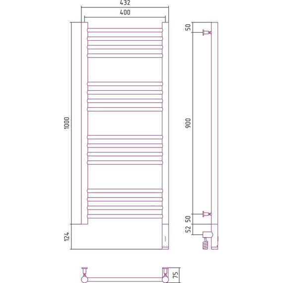 Полотенцесушитель электрический Сунержа Богема 3.0 П16 1000x400 мм (прямая перемычка) 071-5805-1040 R, сатин фото 5