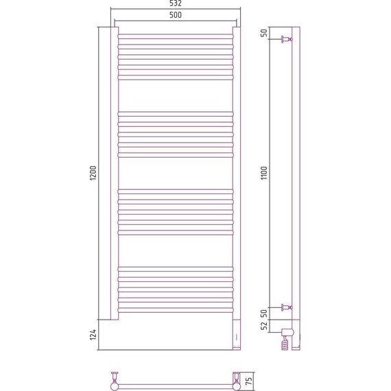 Полотенцесушитель электрический Сунержа Богема 3.0 П20 1200x500 мм (прямая перемычка) 071-5805-1250 R, сатин фото 5