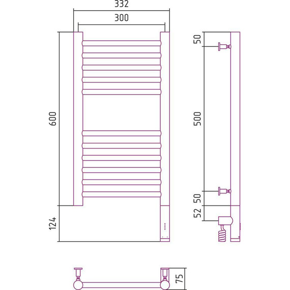 Полотенцесушитель электрический Сунержа Богема 3.0 П11 600x300 мм (прямая перемычка) 12-5805-6030 R, белый фото 5