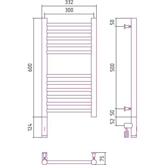 Полотенцесушитель электрический Сунержа Богема 3.0 П11 600x300 мм (прямая перемычка) 00-5804-6030 L фото 6