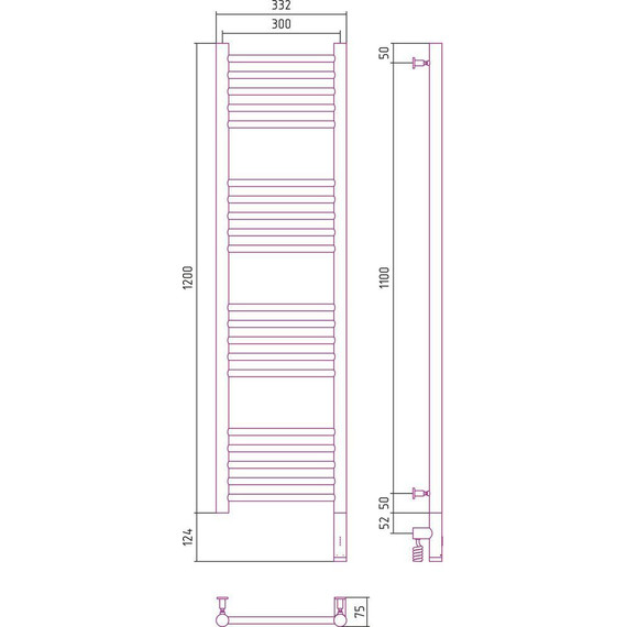 Полотенцесушитель электрический Сунержа Богема 3.0 П16 1200x300 мм (прямая перемычка) 00-5805-1230 R фото 6