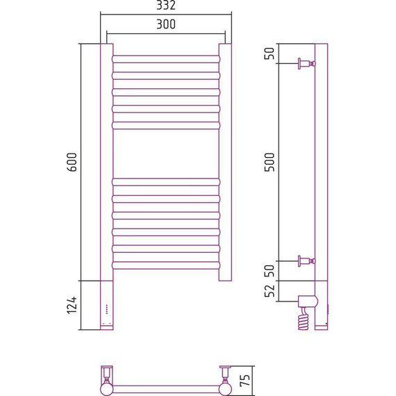 Полотенцесушитель электрический Сунержа Богема 3.0 П11 600x300 мм (прямая перемычка) 05-5804-6030 L, состаренная бронза фото 5