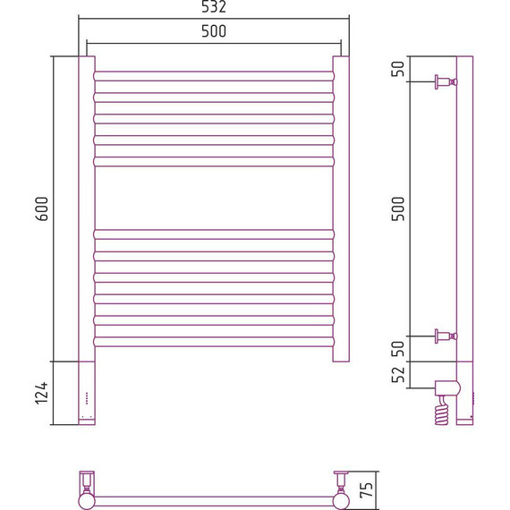 Полотенцесушитель электрический Сунержа Богема 3.0 П11 600x500 мм (прямая перемычка) 071-5804-6050 L, сатин фото 5