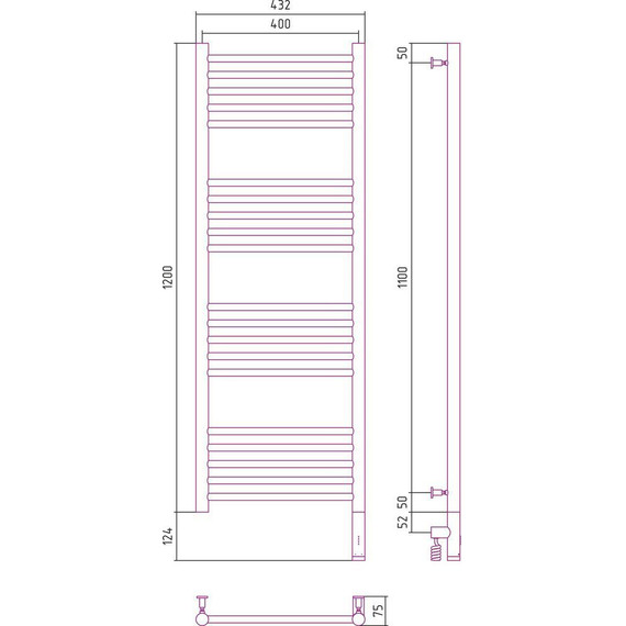 Полотенцесушитель электрический Сунержа Богема 3.0 П20 1200x400 мм (прямая перемычка) 12-5805-1240 R, белый фото 5