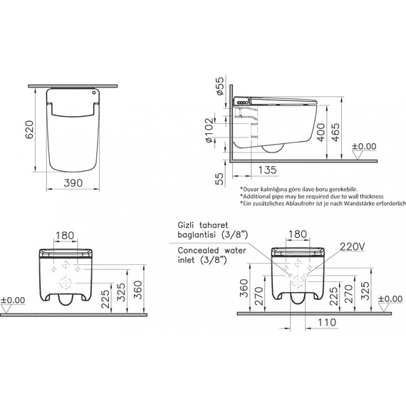 Унитаз-биде подвесной безободковый Vitra V-Care Prime 7231B403-6216 с крышкой микролифт фото 6
