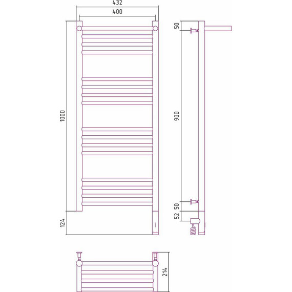 Полотенцесушитель электрический Сунержа Богема с полкой 3.0 П16 1000x400 мм (прямая перемычка) 00-5807-1040 R фото 6