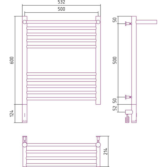 Полотенцесушитель электрический Сунержа Богема с полкой 3.0 П10 600x500 мм (прямая перемычка) 020-5806-6050 L, шампань фото 5