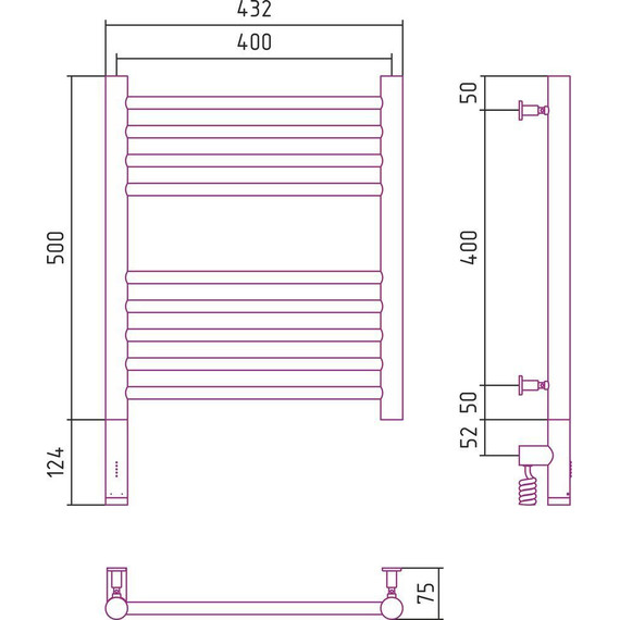 Полотенцесушитель электрический Сунержа Богема 3.0 П9 500x400 мм (прямая перемычка) 03-5804-5040 L, золото фото 5