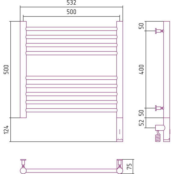 Полотенцесушитель электрический Сунержа Богема 3.0 П9 500x500 мм (прямая перемычка) 05-5805-5050 R, состаренная бронза фото 5