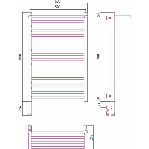 Полотенцесушитель электрический Сунержа Богема с полкой 3.0 П14 800x500 мм (прямая перемычка) 05-5806-8050 L, состаренная бронза фото 5