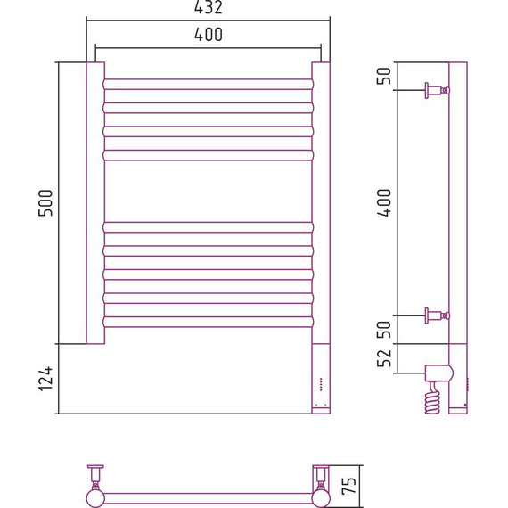 Полотенцесушитель электрический Сунержа Богема 3.0 П9 500x400 мм (прямая перемычка) 071-5805-5040 R, сатин фото 5