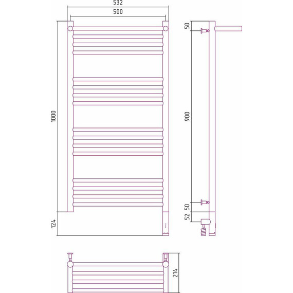 Полотенцесушитель электрический Сунержа Богема с полкой 3.0 П16 1000x500 мм (прямая перемычка) 071-5807-1050 R, сатин фото 5