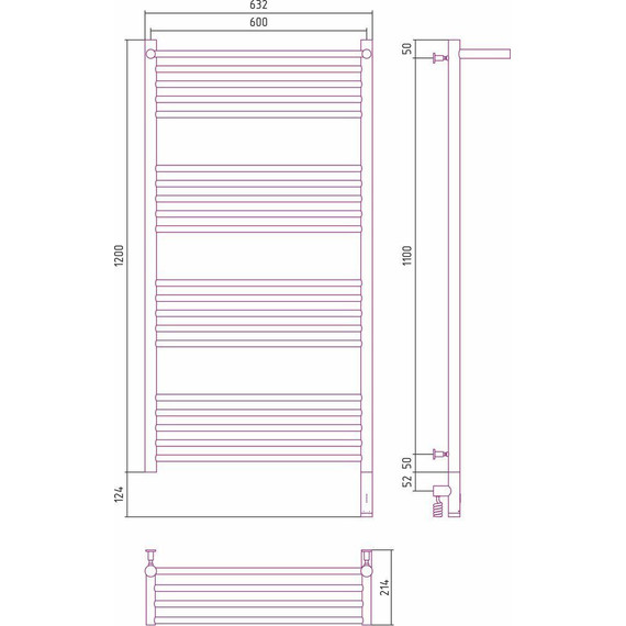 Полотенцесушитель электрический Сунержа Богема с полкой 3.0 П20 1200x600 мм (прямая перемычка) 071-5807-1260 R, сатин фото 5