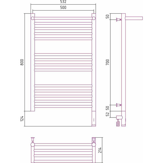 Полотенцесушитель электрический Сунержа Богема с полкой 3.0 П14 800x500 мм (прямая перемычка) 071-5807-8050 R, сатин фото 5