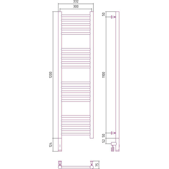 Полотенцесушитель электрический Сунержа Богема 3.0 П20 1200x300 мм (прямая перемычка) 12-5804-1230 L, белый фото 5