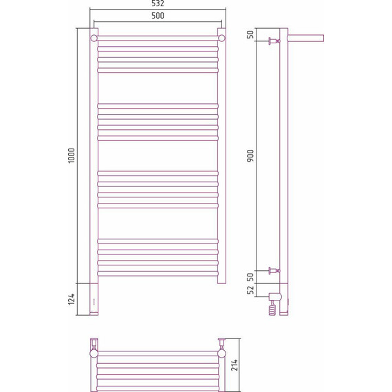 Полотенцесушитель электрический Сунержа Богема с полкой 3.0 П16 1000x500 мм (прямая перемычка) 30-5806-1050 L, белый матовый фото 5