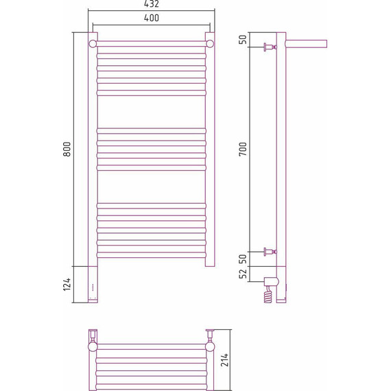 Полотенцесушитель электрический Сунержа Богема с полкой 3.0 П14 800x400 мм (прямая перемычка) 31-5806-8040 L, чёрный матовый фото 5