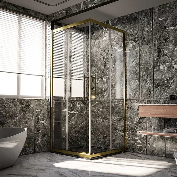 Душевое ограждение Veconi Premium Trento 100x80 см PTC20-G-10080-01-C4 (стекло 8 мм), золото/прозрачное фото 