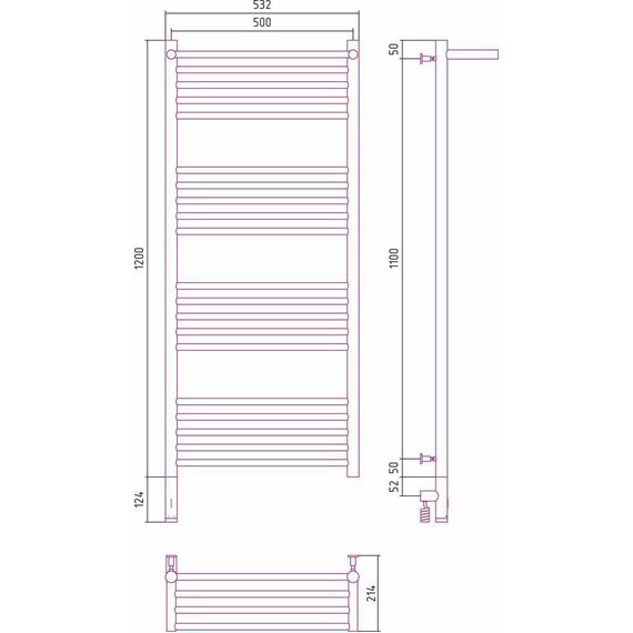 Полотенцесушитель электрический Сунержа Богема с полкой 3.0 П20 1200x500 мм (прямая перемычка) 071-5806-1250 L, сатин фото 5
