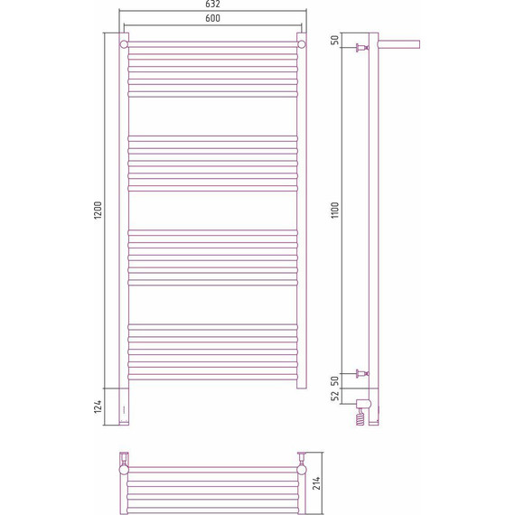 Полотенцесушитель электрический Сунержа Богема с полкой 3.0 П20 1200x600 мм (прямая перемычка) 12-5806-1260 L, белый фото 5