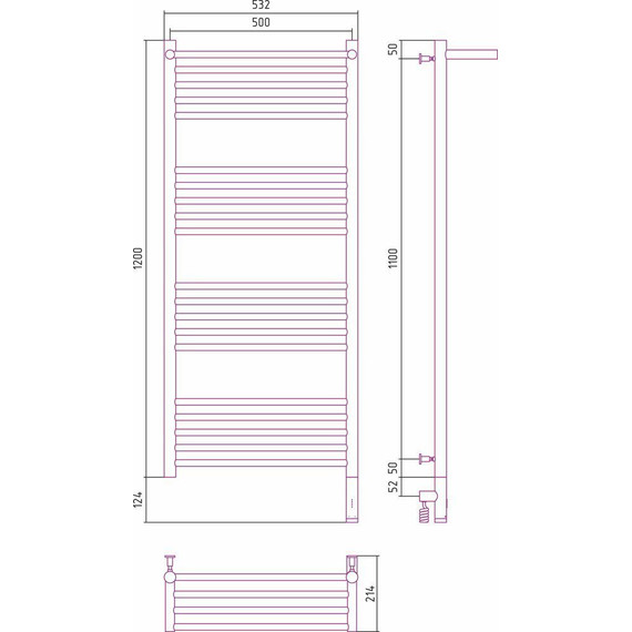Полотенцесушитель электрический Сунержа Богема с полкой 3.0 П20 1200x500 мм (прямая перемычка) 12-5807-1250 R, белый фото 6
