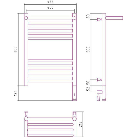 Полотенцесушитель электрический Сунержа Богема с полкой 3.0 П10 600x400 мм (прямая перемычка) 071-5807-6040 R, сатин фото 5