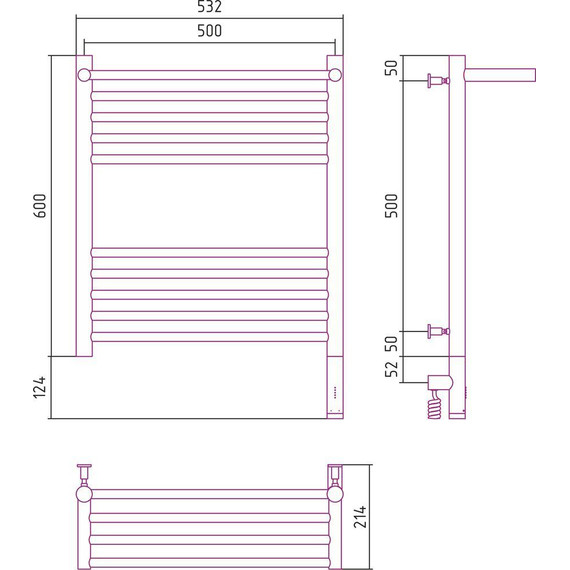 Полотенцесушитель электрический Сунержа Богема с полкой 3.0 П10 600x500 мм (прямая перемычка) 00-5807-6050 R фото 6
