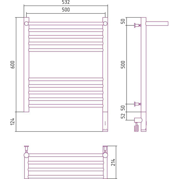 Полотенцесушитель электрический Сунержа Богема с полкой 3.0 П10 600x500 мм (прямая перемычка) 071-5807-6050 R, сатин фото 5