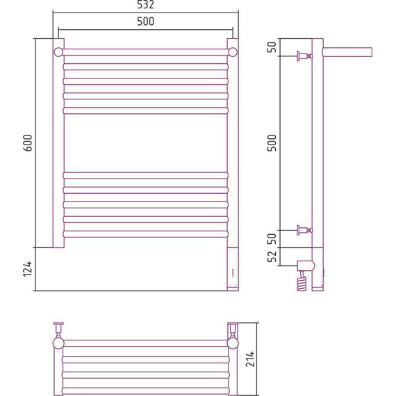 Полотенцесушитель электрический Сунержа Богема с полкой 3.0 П10 600x500 мм (прямая перемычка) 31-5807-6050 R, чёрный матовый фото 5
