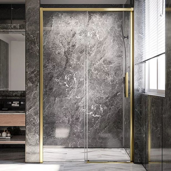 Душевая дверь Veconi Premium Trento 150 см PTD40-G-150-01-C4 (стекло 8 мм), золото/прозрачное фото 