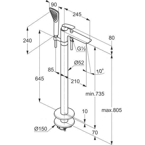 Смеситель для ванны Kludi Balance 525908775, черный матовый/хром фото 3